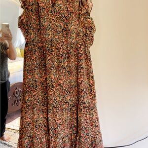 BB Dakota Orange Brown Ruffled Ruched Sundress